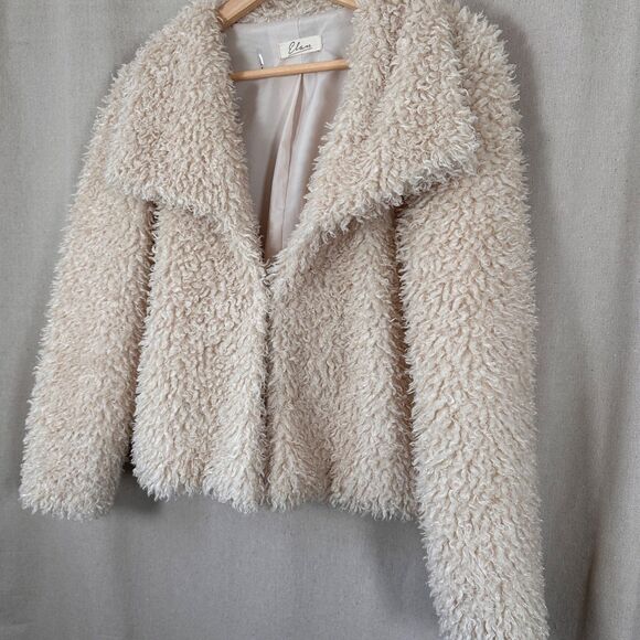 Elan Faux Fur Coat Jacket Cream Textured Plush Soft Fuzzy Open Front Size M - Picture 1 of 8